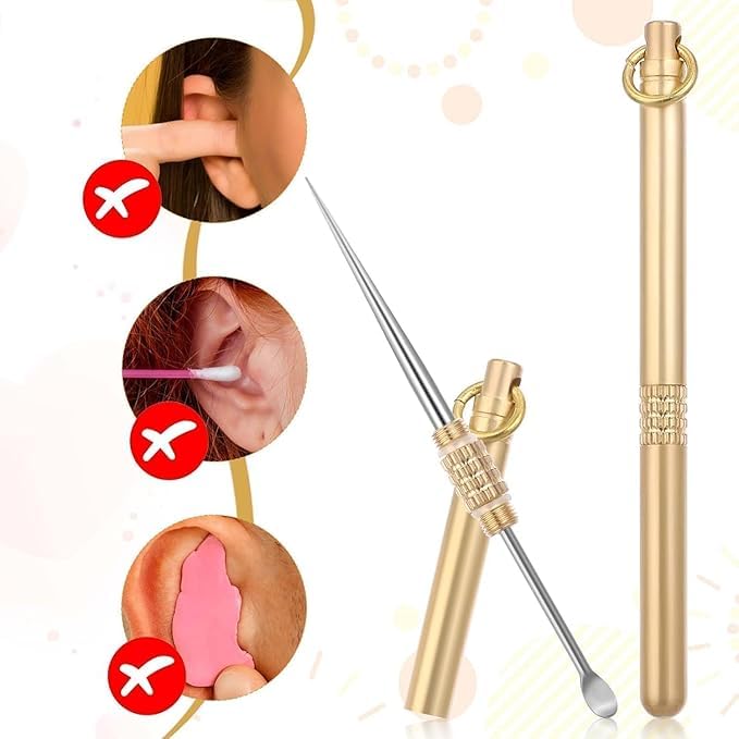 Image of 3 PCS Multifunctional Ear Spoon Toothpick Tool with Keychain| Folding Type Ear Wax Removal Tool|Double-use Copper Ear Keychain| Brass Ear Picks|Ear Digging|Old-Fashioned Pure Copper Combination Integrated Toothpicks for Picnic Camping Traveling (B)