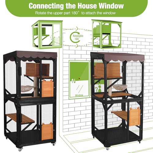 Image of GUTINNEEN Catio Outdoor Cat Enclosure on Wheels - Outside Kitty House with Upgraded Resting Box, PVC Layer, and Waterproof Roof - 71.9 inch Black
