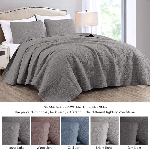 Image of Chezmoi Collection Austin 3-piece Oversized Bedspread Coverlet Set (King, Gray)