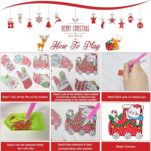 CAYUDEN Diamond Painting Stickers Kits for Kids 40pcs Christmas Diamond Arts Paintings Stickers Kit 5D DIY Diamond Painting Xmas Mosaic Stickers Gem Arts and Crafts for Kids Party Xmas Decorations - Image 4