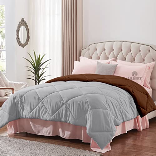 Image of Filbert - Double Bed Comforter for Winter 300 GSM Reversible Microfiber Soft & Cozy Diamond Stitch Quilt (90 inch x 100 inch Inches /228cm x 254cm) - Comforter Double Bed|Silver /Chocolate Brown