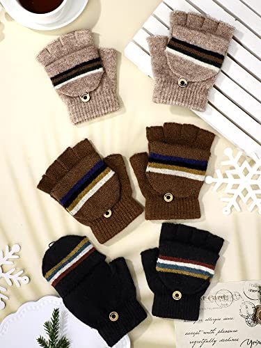 Newcotte 3 Pair Convertible Knitted Fingerless Gloves Kids Warm Winter Knit Flip Top Mittens Gloves Aged 5-124