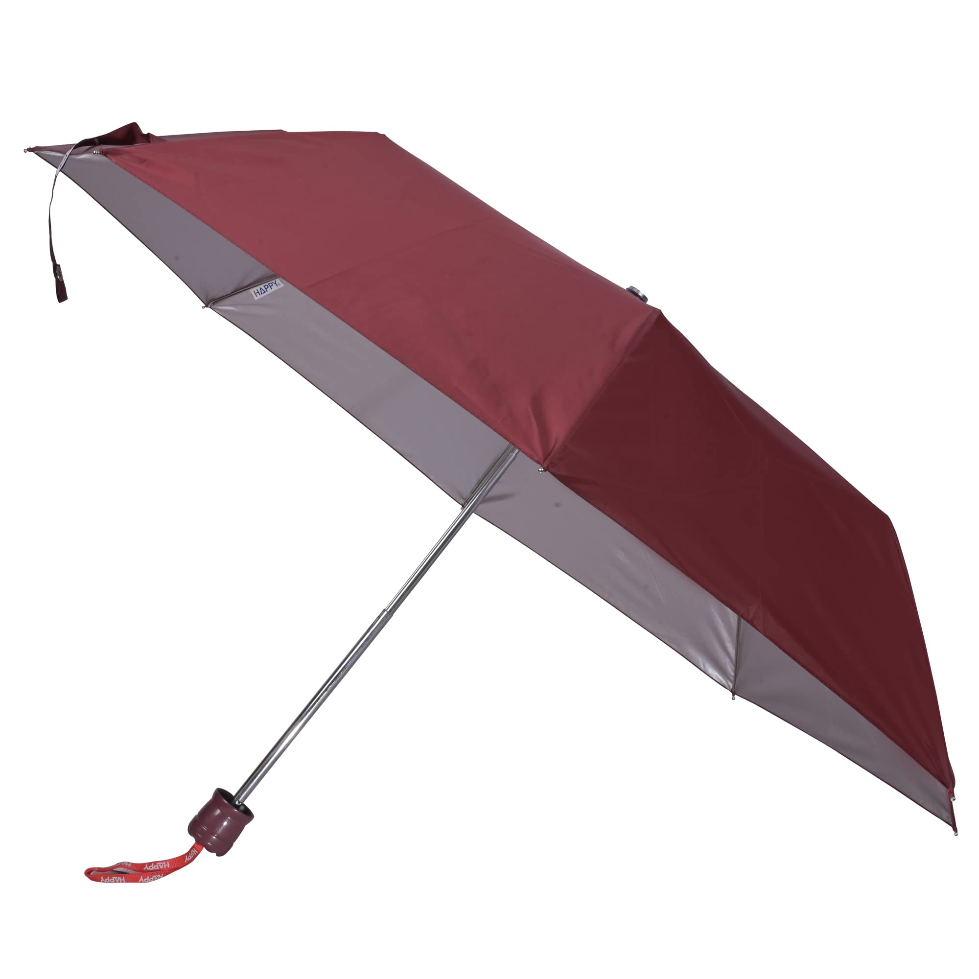 Happy Mono 3 Fold 21.5 Inch 3 Fold Polyester Umbrella for Men And Women Maroon