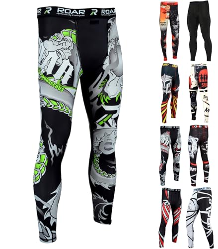 ROAR-INT Compression Pants Men MMA Leggings No-Gi Grappling Spats BJJ Pants Compression Tights Jiu Jitsu Spats (Darken Green, Medium)