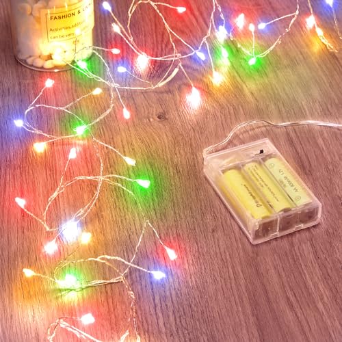 Image of Fairy Lights Battery Operated, Twinkle String Lights Waterproof Silver Wire 5 Feet 60 Led Firecracker Starry Lights for DIY Wreath Home Wedding Party Bedroom Mason Jar Holiday Christmas, Multicolor