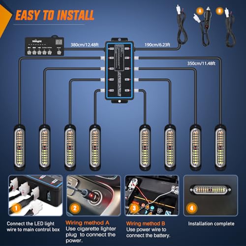 Image of Nilight 8PCS Led Strobe Lights with Controller 12V 24V Sync Amber White