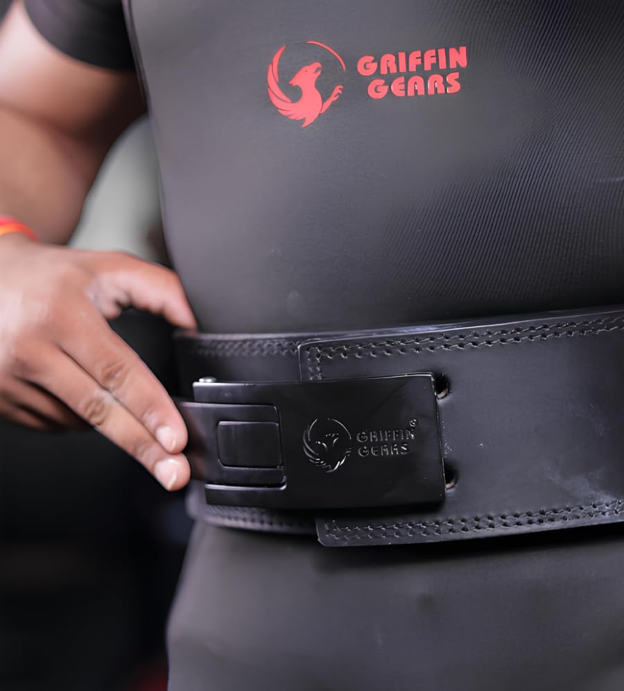 Image of Lever Belt | 10MM Full Grain Genuine Leather | Black, Black Buckle | Flip Lever Closure | Powerlifting Squats & Deadlifts | Small (26-34 in)
