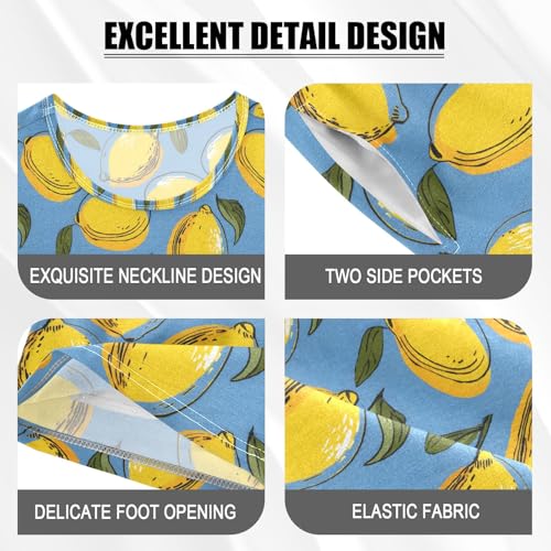 Lemon Blue Cute Cartoon Pattern Summer Cute Pajama Sets, Short Sets for Daily Wears and Sleep Wears4