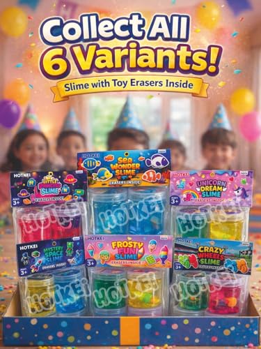 Image of HOTKEI Crazy Wheels Slime for Kids 3 to 10 Years Stretchable Slime with Surprise Bike Eraser Inside Soft Non-Sticky DIY Slimy Fun Toy Birthday & Return Gift for Kids Girls & Boys Pack of 4
