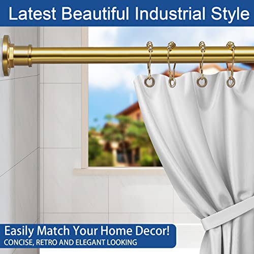 Image of BRIOFOX Industrial Shower Curtain Rod - 2-in-1 Design Tension Curtain Rod - Never Rust Non-Slip 43 to 72 Inch Metal Steel, Gold Window Curtain Rod
