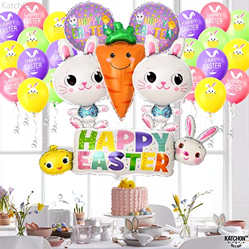 Image of KatchOn, Happy Easter Balloon Garland Set - 32 Inch, Pack of 28 | Carrot Balloons | Easter Bunny Balloons for Easter Party Decorations | Easter Mylar Balloons for Birthday, Baby Shower Decoration