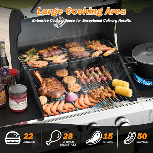 Electactic 3-Burner Propane Gas BBQ Grill with Side Burner,Stainless Steel Grill with Porcelain-Enameled Grates,34000 BTU Barbecue Grill, Suitable for Outdoor Cooking,Camping,Patio Backyard - Image 5