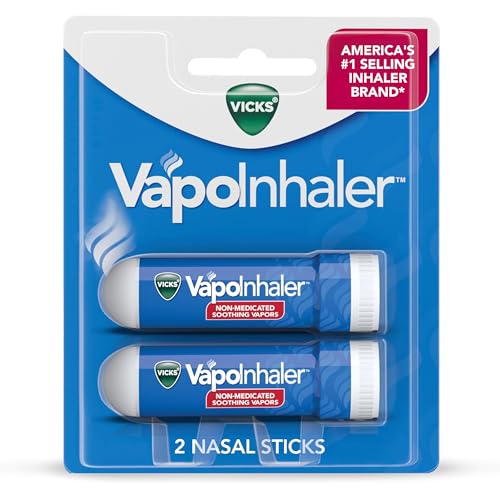Vicks VapoInhaler, On-the-Go Portable Nasal Inhaler, Non-Medicated, With Refreshing Vicks Vapors, Menthol Scent , 2 Scented Sticks