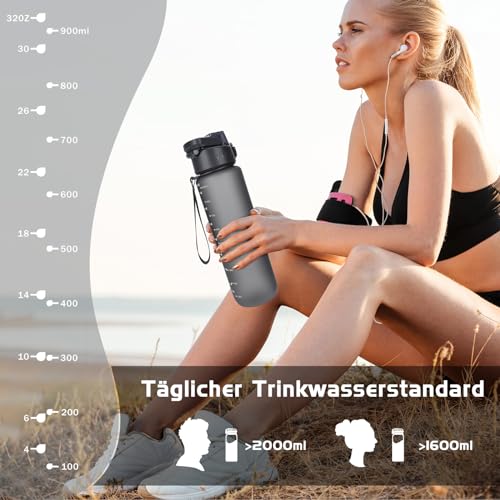 AOPREL Trinkflasche 1l, Trinkflasche Sport Tritan & BPA-Frei Wasserflasche Mit Filter und Bürste, Auslaufsicher Sportflasche Für Fitness, Wandern, Camping, Schule und Büro 6