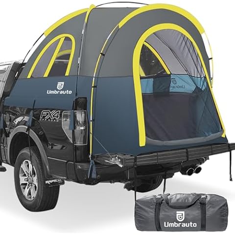 Umbrauto Truck Bed Tent: 5.5'-5.8' PU3000mm Waterproof Pickup Truck Tents, Easy Set-up for 2 Person, Fits Full Size Short Bed, Chevy, Dodge, Ford, GMC, Blue Cover
