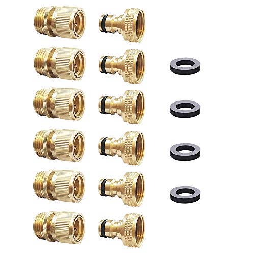 Garden Hose Quick Connector Water Hose Qucik Connect Garden Hose Connectors Brass Hose connectors Water Quick Connect Fittings 3/4 Inch GHT Solid Brass 6 Sets(6pcs Male Coupling 6pcs Female Nipple)