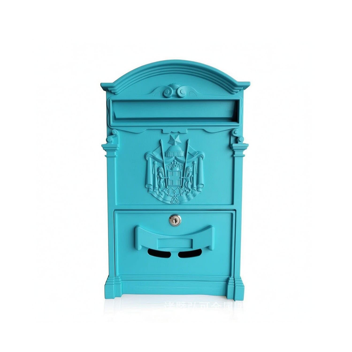 Ornate Wall-Mounted Mailbox with Lock Locking Baroque Style Mailbox Decorative Postbox Weather-Resistant for Homeowners, Outdoor, Entryway, Garden, Courtyard, Macaron Blue-picture-12