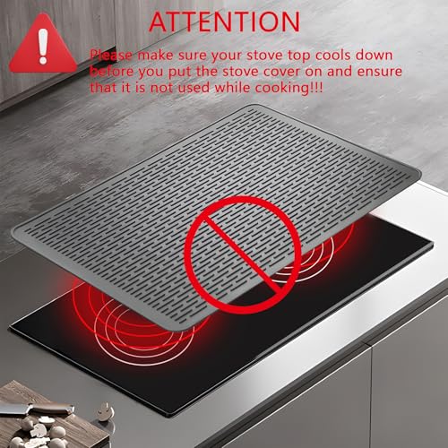 Image of Stove Top Cover for Electric Stove, 28 inchx20 inch Thermochromic Silicone Stove Mat for Glass Top Stove, Glass Cooktop Protector, Range Covers for Electric Stove (Gray-Pink,Temperature-changing)