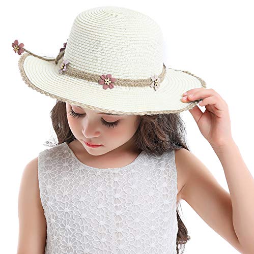 Bienvenu Kid Girl Straw Wide Brim Hat Summer Beach Hat Sun Protection2