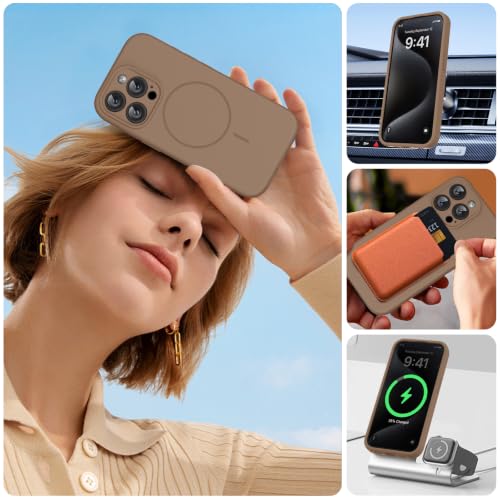 Image of miracase Magnetic for iPhone 15 Pro Case, [Soft Anti-Scratch Microfiber Lining], Compatible with MagSafe, Liquid Silicone Shockproof Drop Protection Phone Case for 15 Pro, Chocolate