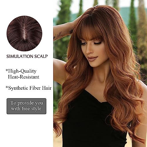 OUFEI Ombre Ginger Wigs with Bangs for Women Long Wavy Wig Natural Synthetic Hair Heat Resistant Wigs for Daily Party Cosplay Wear - Image 3