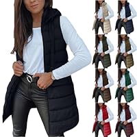 Générique Manteaux Sans Manches Femme Veste à Capuche Décontractés Chaud Gilet Waistcoat Mode Automne Hiver Longues Outercoat avec Poches