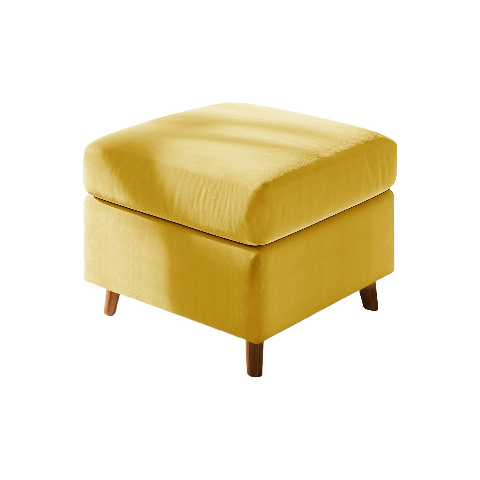 UNBBRRL Footstool Cover with Cushion Cover, Velvet Ottoman Protector Covers, Removable Pouffe Cover with 4 Ties for Living Room (Lemon,Square L+Cushion L(2pcs))