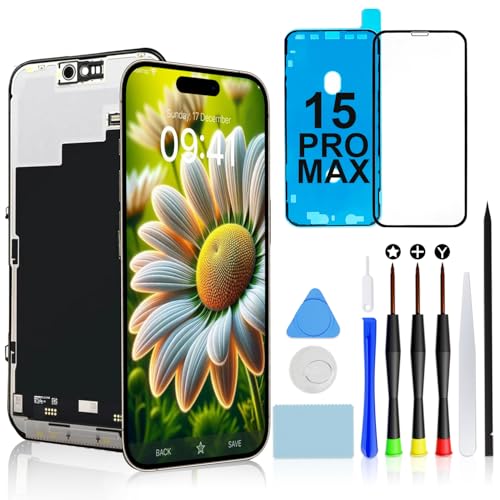 Brinonac for iPhone 15 Pro Max Screen Replacement 6.7 Full HD Retina LCD Display COF Touch Screen Digitizer Assembly Set with Repair Tools Kit Tempered Glass