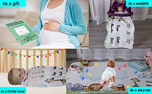 Image of vmaisi Baby Milestone Blanket Gifts - Newborn Boy & Girl Monthly Year Infant Growth Blankets Nursery Swaddling Blankets (Blue Cloud, Single Printed)