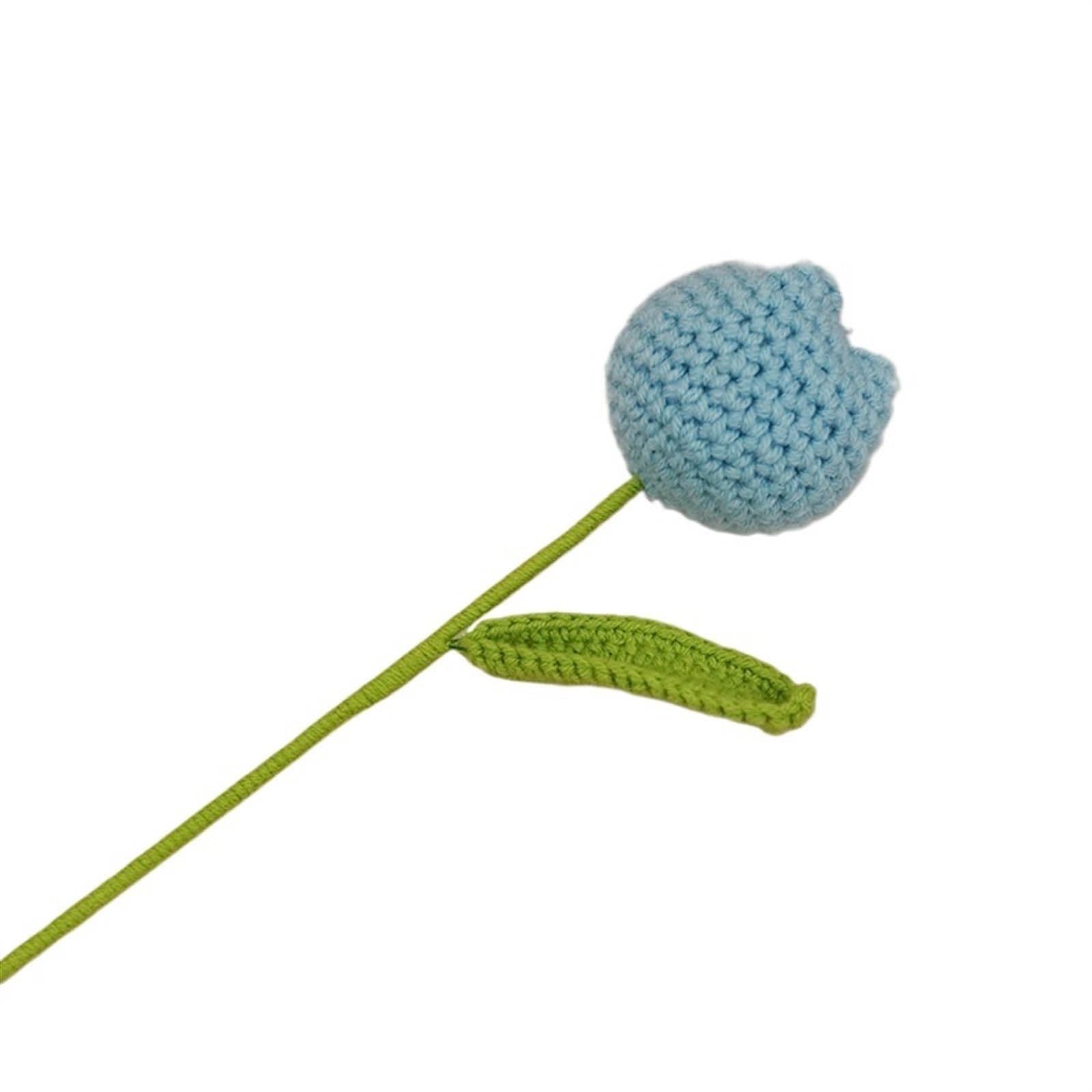 Sztuczne kompozycje kwiatowe, Wełna szydełkowa ręcznie robiona tulipan sztuczny bukiet kwiatów akcesoria do dekoracji stołu w jadalni wystrój pokoju(6pcs Blue)