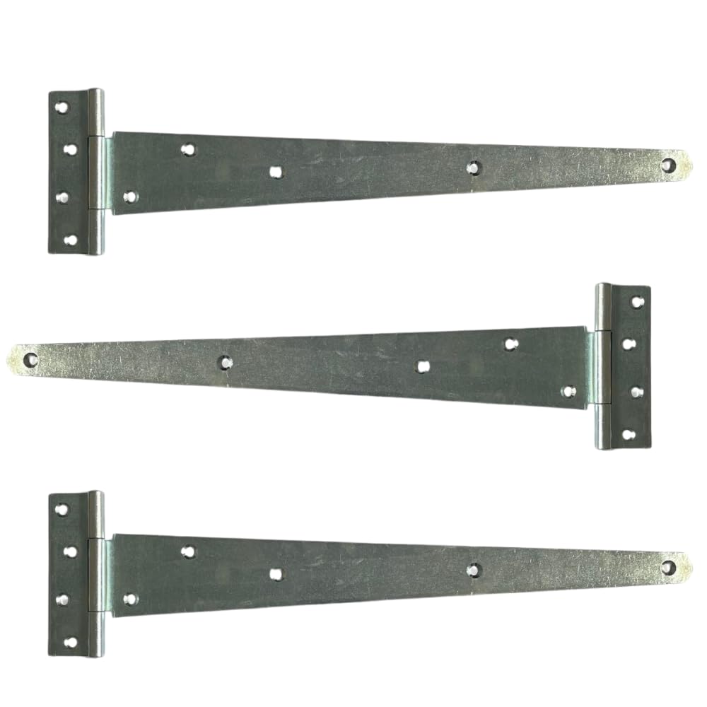 Epsom Door Handle 24" Medium Tee Hinges Pack of 3 Black Japanned or Galvanised Heavy Duty Steel with Screws Rust-Resistant Hinges for Wooden Gates Sheds Fences Barns Outdoor Doors (galvanised Finish)