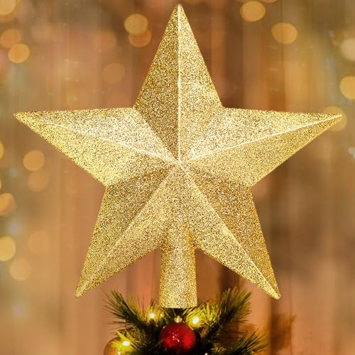 Glitter Christmas Star Tree Topper for Holiday Decorations, Chris...