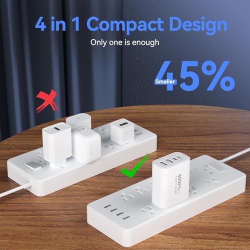 Image of USB C Wall Fast Charger Block, 40W 4-Port Type C Chargers Fast Charging Blocks PD Power Charger Adapter+QC 3.0 USB Multiport Charger Brick for Phone 17 /16 /15 /14 /13 /12 Pro Max, i-Pad, Galaxy S25-3Pack