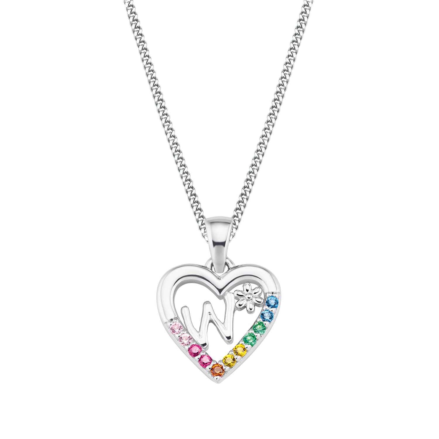 Collier Prénom Princesse Lillifee Argent 925 – Pendentif Lettre Zircon Multicolore Arc-en-Ciel – Cadeau Fille 35+3 Cm