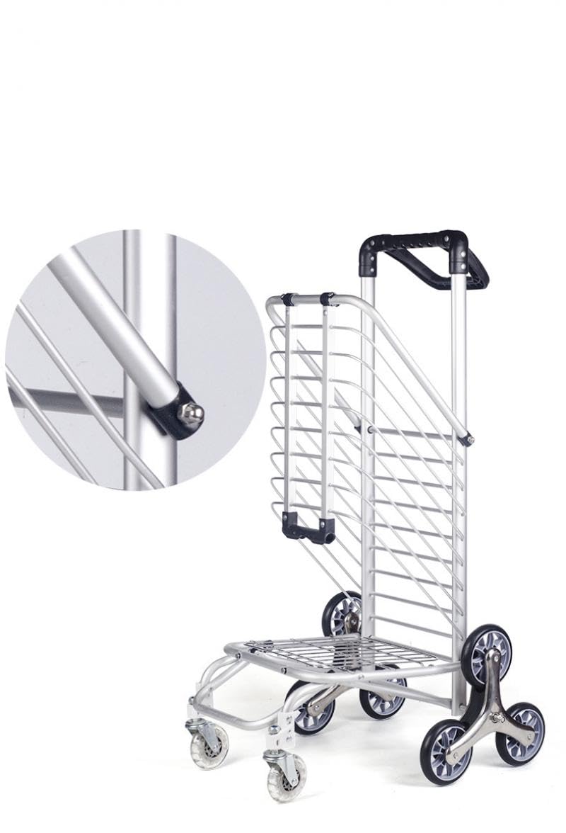 Jessie Folding Rolling Cart with Wheels Shopping Cart Portable Trolley Bag,Utility Cart Heavy Duty Stair Carts with Adjustable Bungee Cord and 2 Models Switching Big Volume (8 Wheels no Braking)
