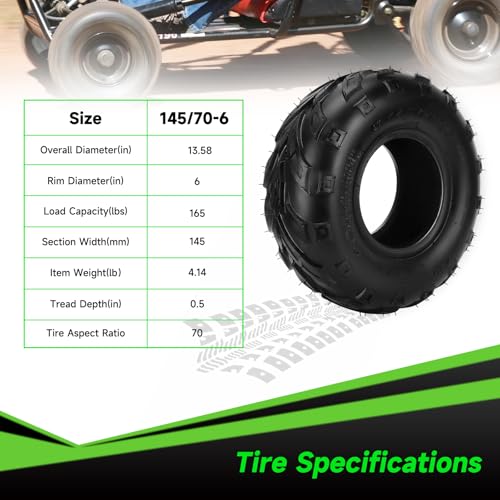145/70-6 145-70-6 Tires Tubeless Compatible with Coleman