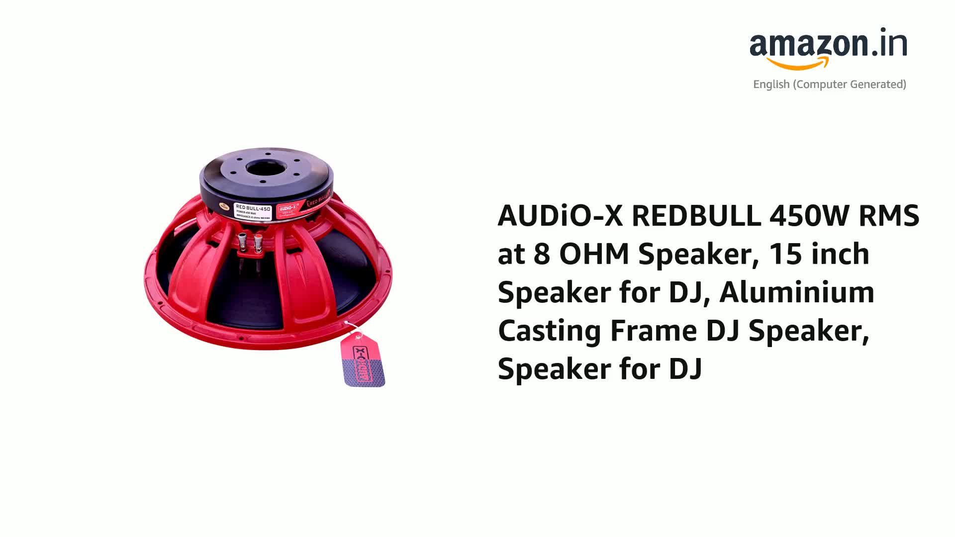 Watch AUDiO-X REDBULL 450W RMS at 8 OHM Speaker, 15 inch Speaker