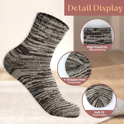 Image of LOCONHA Womens Wool Socks 5 Pairs Winter Warm Sock Thick Knit Cabin Cozy Crew Soft Socks Gifts for Women