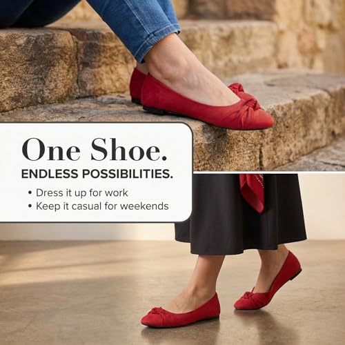 Image of Women's Flats with Knot Front Cute Ballet Flats for Women Casual or Dressy Shoes for Women Comfortable Flats Womens Shoes