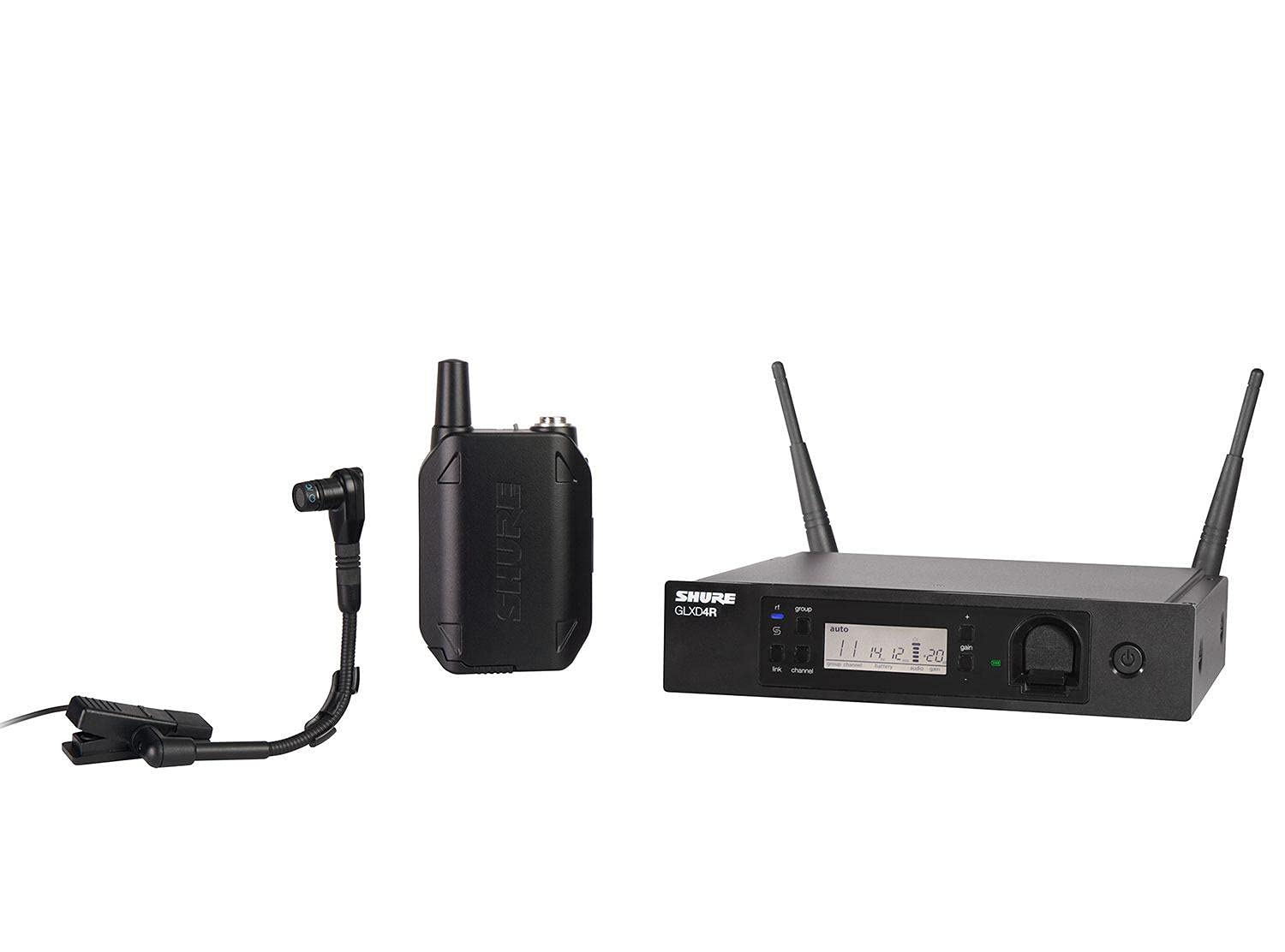 Shure GLXD14/B98 Rechargeable Digital Wireless Microphone System with GLXD4 Receiver, GLXD1 Bodypack and BETA98H/C Clip-On Gooseneck Instrument Mic