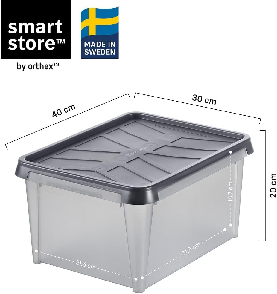 SmartStore 12L Waterproof Plastic Storage Boxes with Lids - Set of 7 - Frosted - Stackable and Nestable - 10 Year Guarantee - Food Safe and BPA Free - IP64 rating - L40 x W30 x H20 cm, 3460050RP