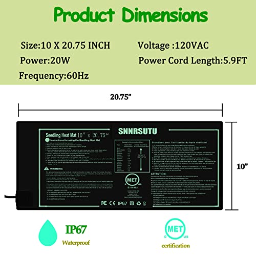 SNNRSUTU Seedlings Heat Mat 2 Pack 10 x 20.75 Inch IP67 MET StandardSeed Plant Propagation Mat Warmth Plant Hydroponic Heating Pad ,Freebie Waterproof Gardening Mat - Image 3