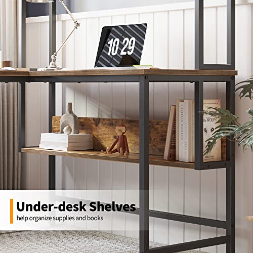 Banti L-Shaped Desk With Hutch, 60" Corner Computer Desk, Large Home Office Desk With Bookshelf And Storage Shelves, Space-Saving, Rustic Brown #TOP7