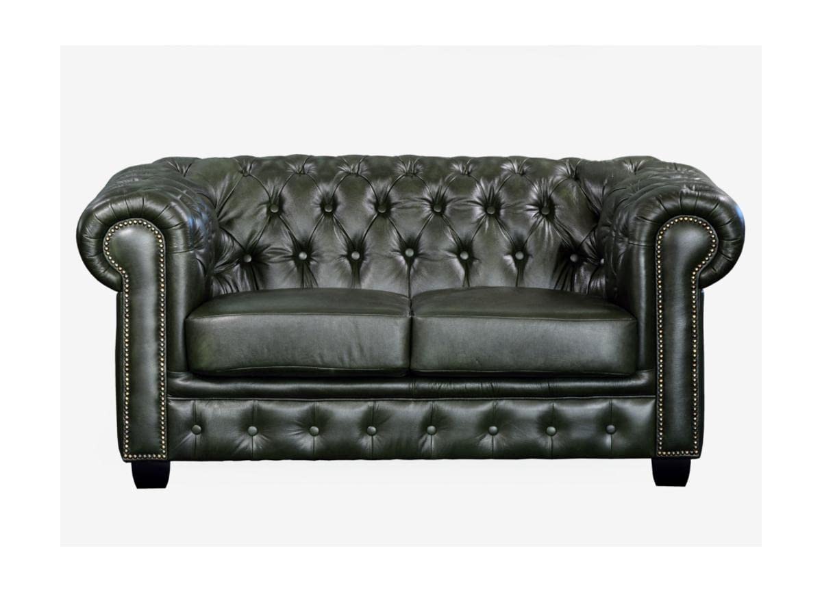 Canapé Chesterfield 3+2 Places Brenton 100% Cuir de Buffle - Vert Empire