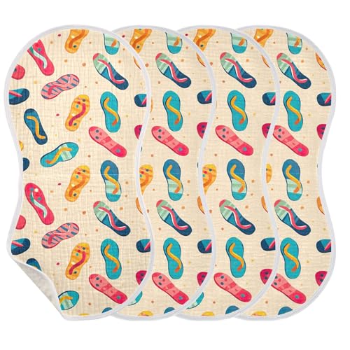 xigua Colorful Flip Flops Pattern Baby Burp Cloths for Newborn Boys and Girls 4 Pack, Soft & Absorbent Cotton Baby Burp Cloth, Baby Washcloths, Newborn Towel, Burp Rags3