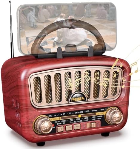 PRUNUS J-180 Vintage Retro Radio Speaker with Best Sound, Portable AM FM Radio with Loud Volume, TF Card & MP3 Player, Rechargeable Speaker(2026 Update)