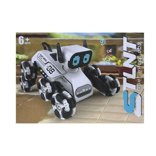 STLNT Eight-Wheel Robot Dog, Remote Control Stunt Toy with LED
