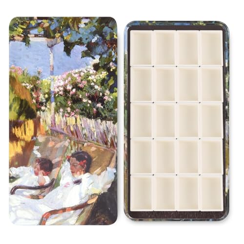 Watercolor Tin Palette Paint Case with 20Pcs Full Pans, Magnetic Stripe, Metal Art Paint Mixing Tray, Portable Empty Paint Box for DIY Watercolor Oils or Acrylics,Garden