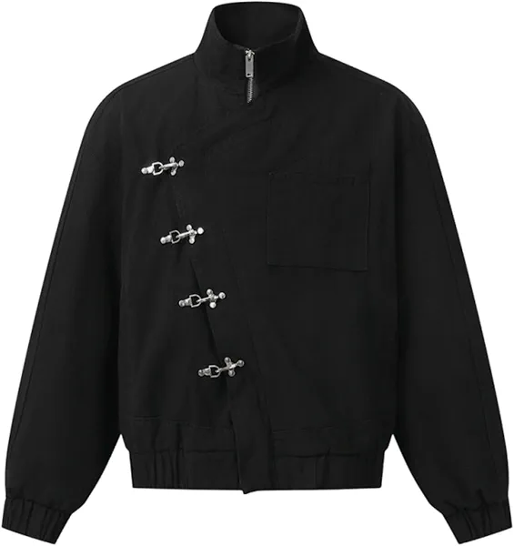 Aelfric Eden Mens Jackets Metal Button Boxy Jacket Vintage Casual Collared Streetwear Slant Placket Soft Warm Coats