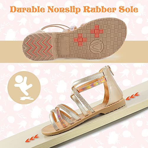Berhood Girls Sandals Open Toe Flat Sandals With Heel Zipper Rose Gold Size 4 thumb #3